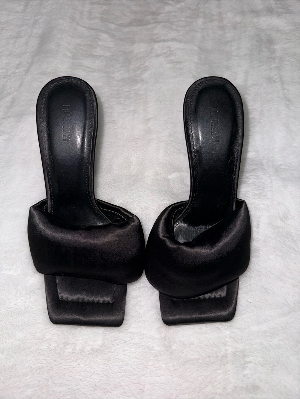 Forever 21 Black Padded Strap Slide Heels